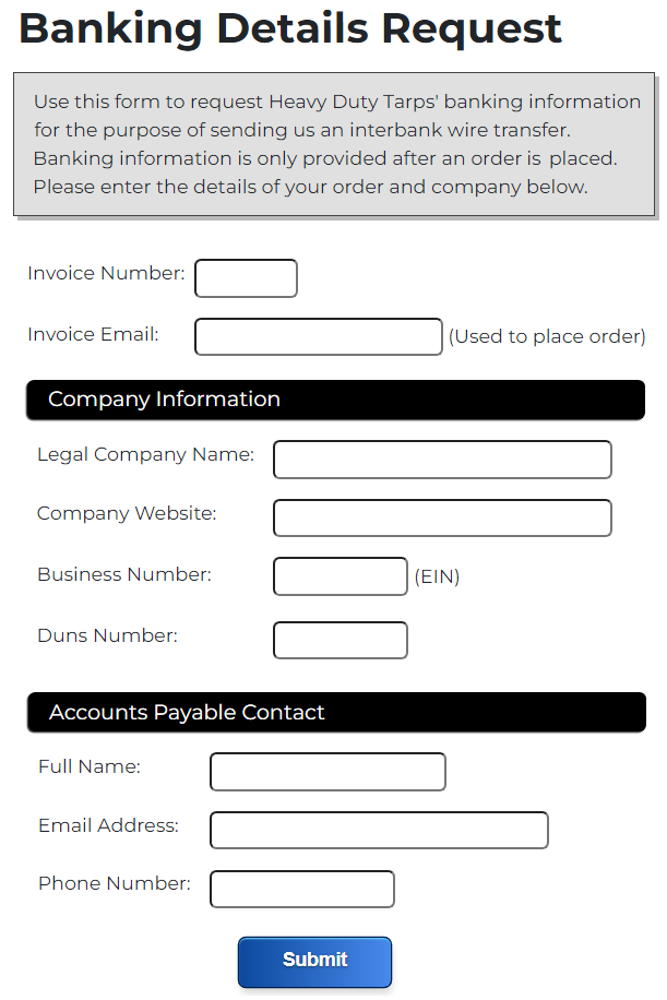 Banking Detail Request Form